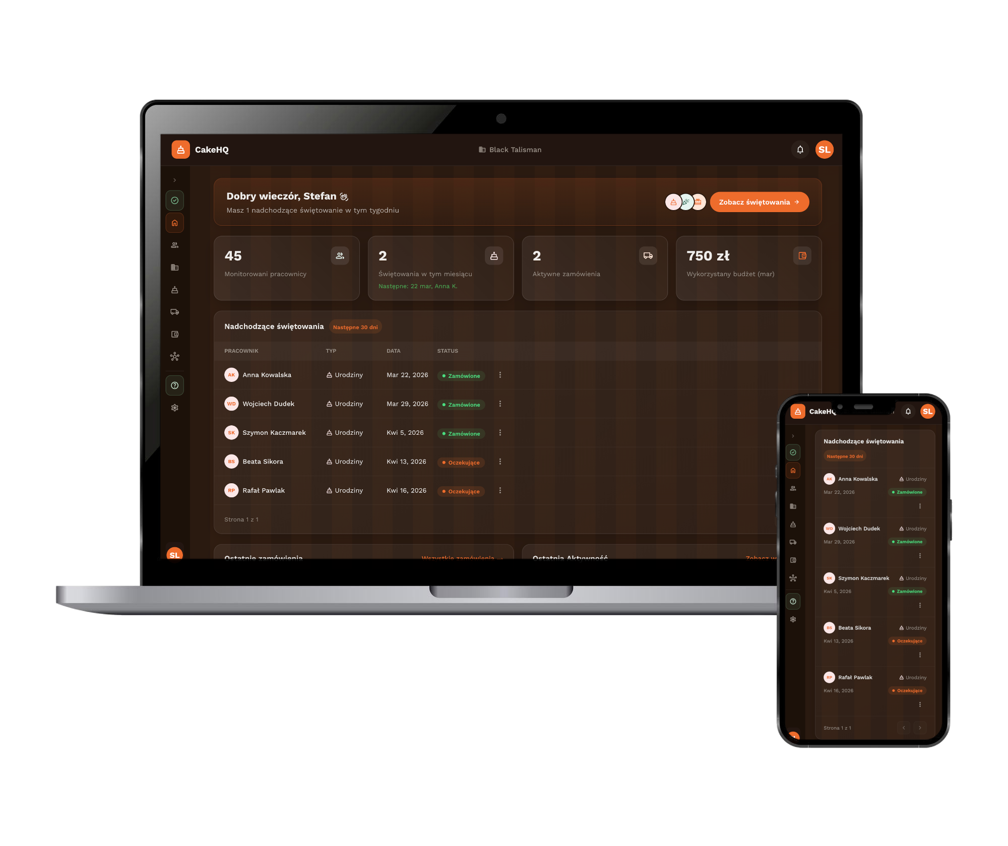 Widok firmowej celebracji wykorzystywany jako podgląd komunikacji zespołowej